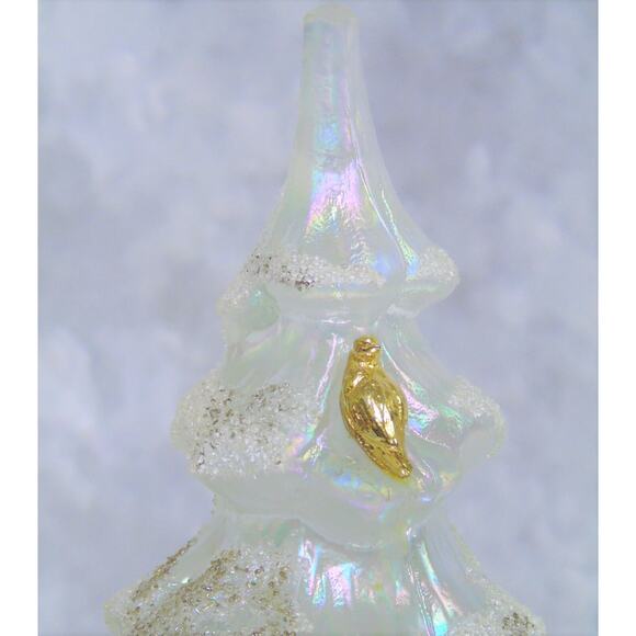 Fenton Large CHRISTMAS TREE 6.5" Snow Frosted Iridescent White Gold Partridge! - Picture 8 of 9